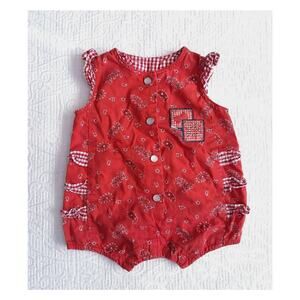 Vintage Red Bandana and Gingham Baby Romper Newborn 0-3 Months